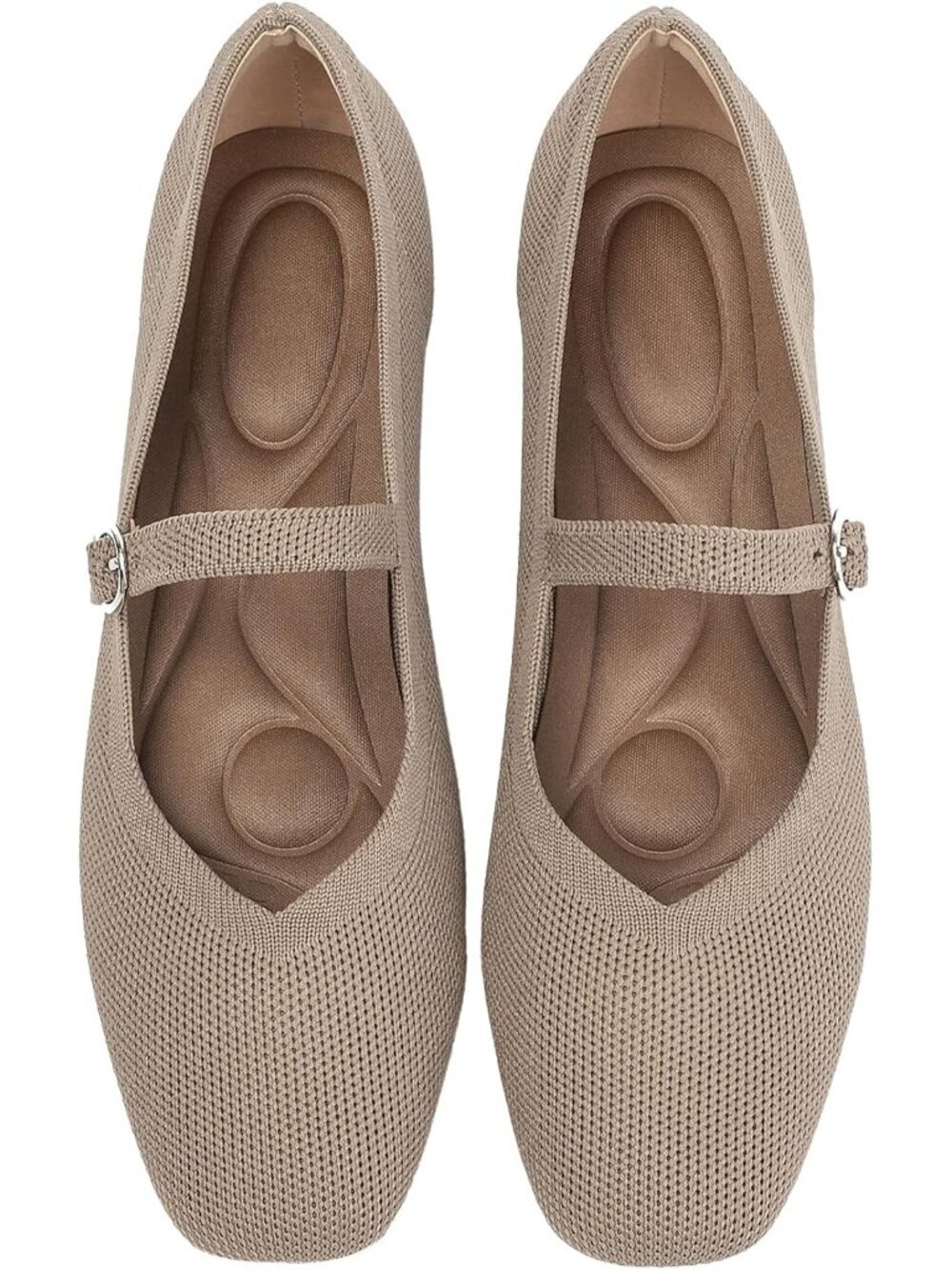 Women's Khaki Knit Flats Square Toe Casual Ballet Flat Ankle Strap Shoes